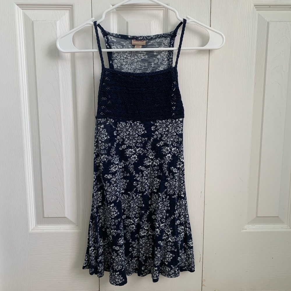 Navy/White Floral Tank Top